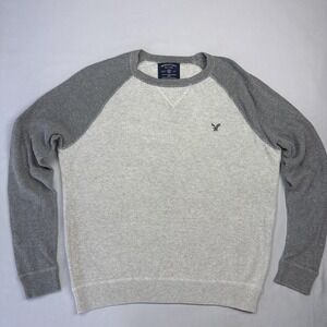 American Eagle Outfitters Sweater Mens‎ Medium Gray Waffle Knit Raglan Crewneck